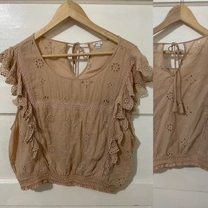 Aerie Eyelet Crop Flutter Sleeve Blouse